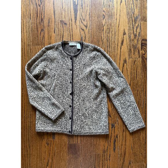 Leopard Print Cardigan Sweater Wool Velvet Fall Winter Modest Office Church - Picture 8 of 11